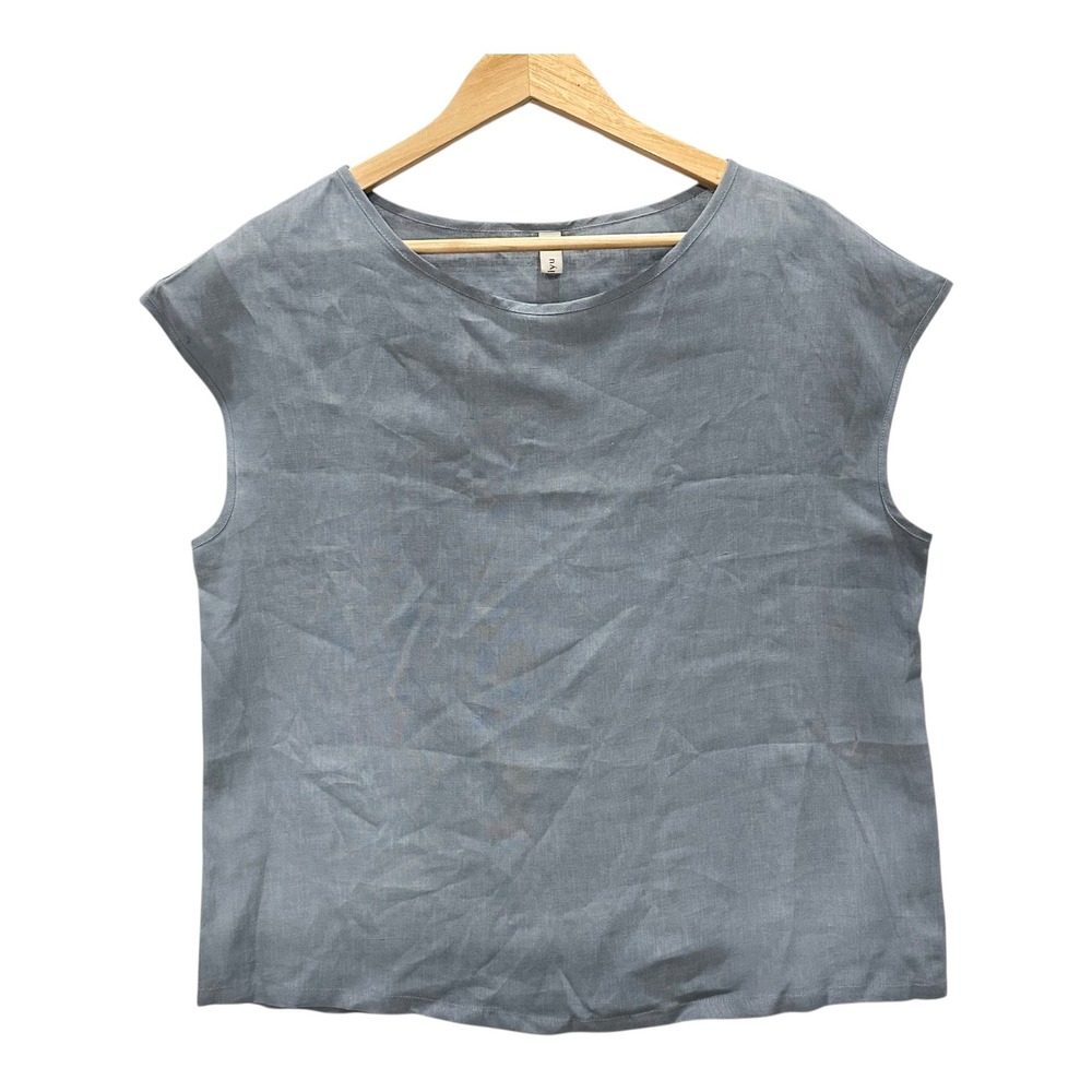 Amazhiyu Womens 100% Linen Cap Sleeve Top Grey Blue 321170WTP Size XL